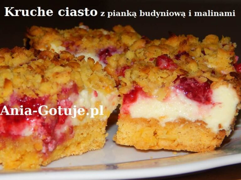 ciasto z pianką budyniową i malinami